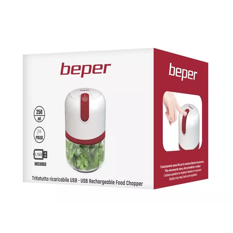 Beper P102ROB050 oplaadbare USB-hakmolen, 0,25 L, 30 W, wit/rood