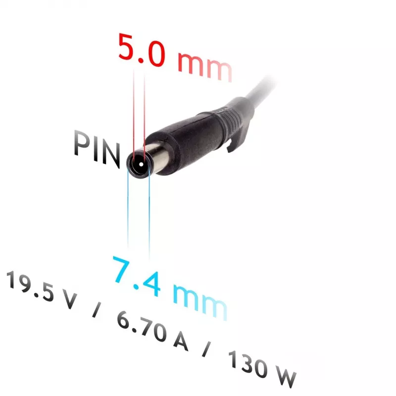 Akyga AK-ND-57 notebookvoeding 19,5 V / 6,7 A, 130 W, 7,4 x 5,0 mm stekker met pin, voor Dell