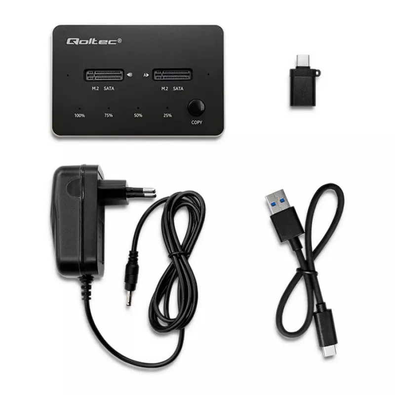 Qoltec 50310 dockingstation 2x SSD M.2 SATA NGFF USB Type-C