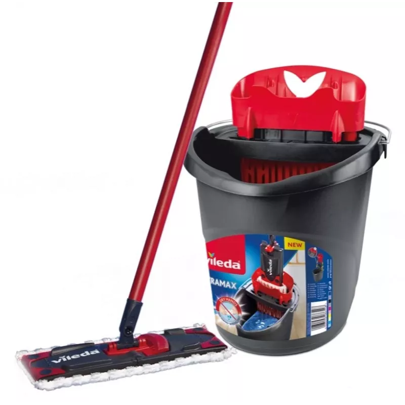 Vloerwisser VILEDA Ultramax BOX 177453 met navulbare microvezelkop, wringeimer, 3 wasbare doeken, zwart