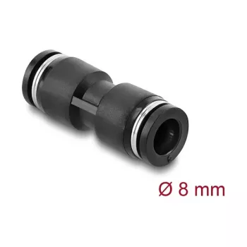 Pneumatische connector DELOCK 8 mm recht, binnendraad, metaal/kunststof, lengte 39 mm, zwart
