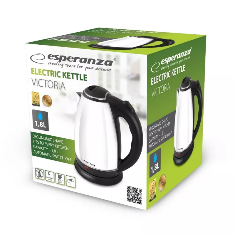 Esperanza EKK113W elektrische waterkoker 1,8 l zwart, wit 1800 W