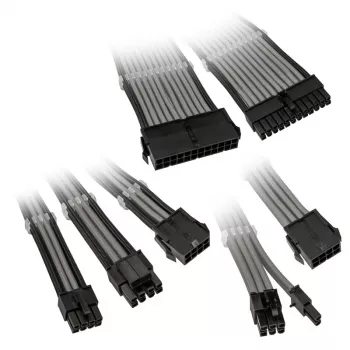 Gevlochten kabelverlengingsset Kolink Core Adept – 6-delige voeding- en moederbordverlengingen, PET-mantel, kopergeleiders, lengtes 300–350 mm