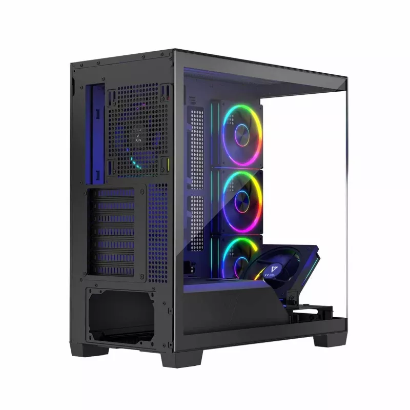 PC-behuizing MODECOM Volcano Stellar 5F ATX Midi Tower, gehard glas, 5 voorgeïnstalleerde ventilatoren, USB‑C, ondersteunt microATX/ATX, max. GPU 420 mm, CPU-koelerhoogte 175 mm