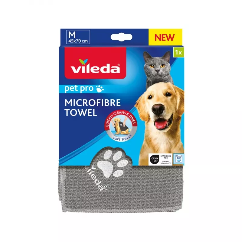 Handdoek VILEDA Pet Wipes 172650 450x700 mm, polyester, machinewasbaar, grijs