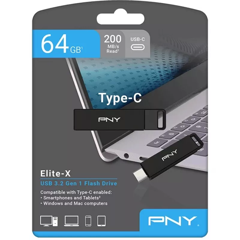 PNY Elite-X USB-stick 64 GB USB Type-C 3.2 Gen 1 (3.1 Gen 1) zwart (P-FDI64GELTXC-GE)