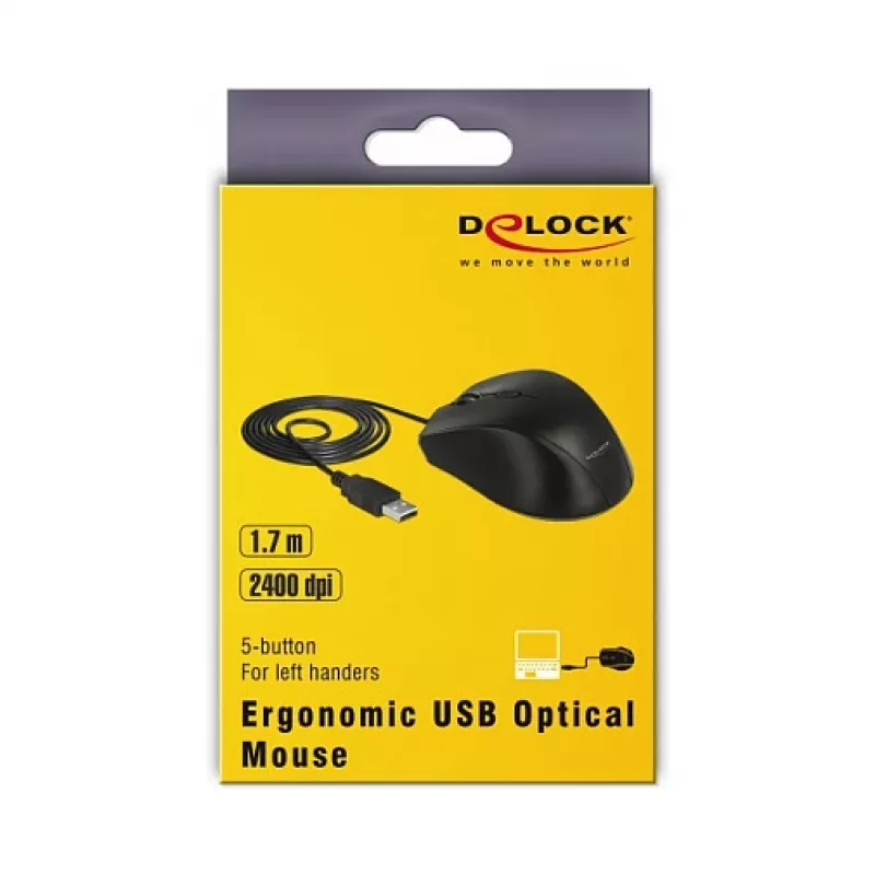 Muis DeLOCK 12548 office linkshandig USB Type-A optisch 2400 DPI