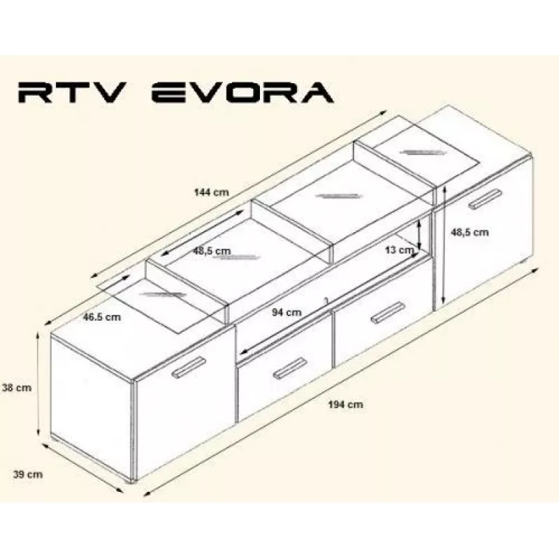 Cama TV-standaard EVORA 200 wit/zwart glanzend