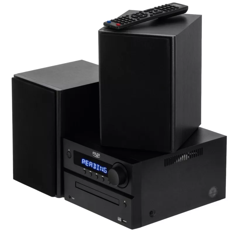 Mini hifi-stereosysteem Adler AD 1917 — Bluetooth V5.3, cd/usb/mp3, 2×25 W RMS, FM-tuner, 4-bands equalizer, AUX, zwart