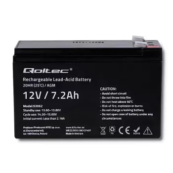 Qoltec 53062 AGM-accu | 12V | 7,2 Ah | max 108A