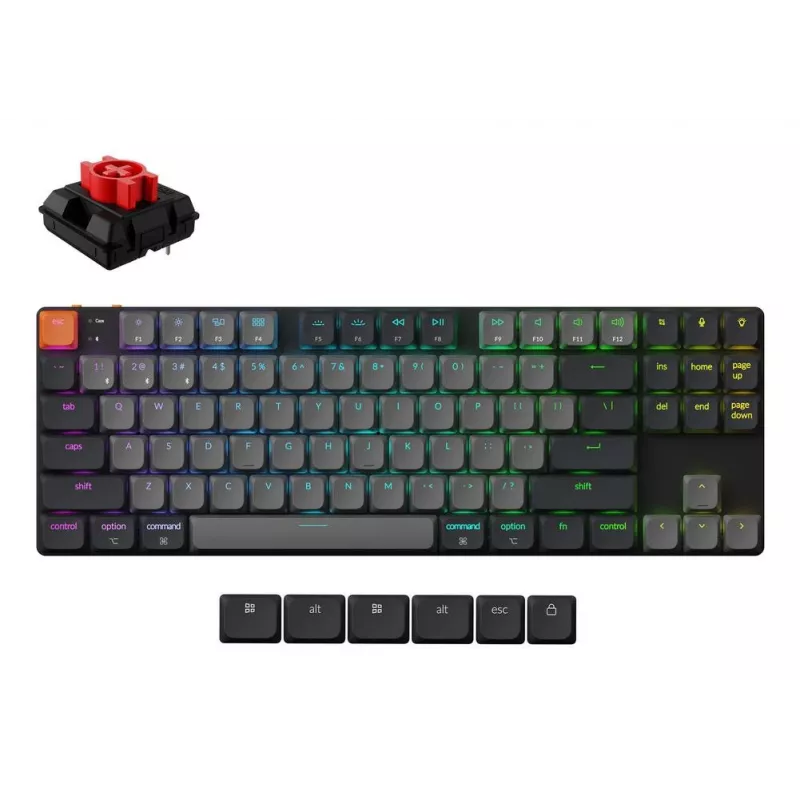Mechanisch toetsenbord Keychron K1X-B1, 80% (87 toetsen), USB + Bluetooth, QWERTY Engels, grijs, RGB-achtergrondverlichting