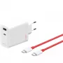 Voeding ONEPLUS SUPERVOOC 120W dual-port-kabel-oplader, 120 W totaalvermogen, 1x USB-C + 1x USB-A, 100–240 V, 145 g, wit