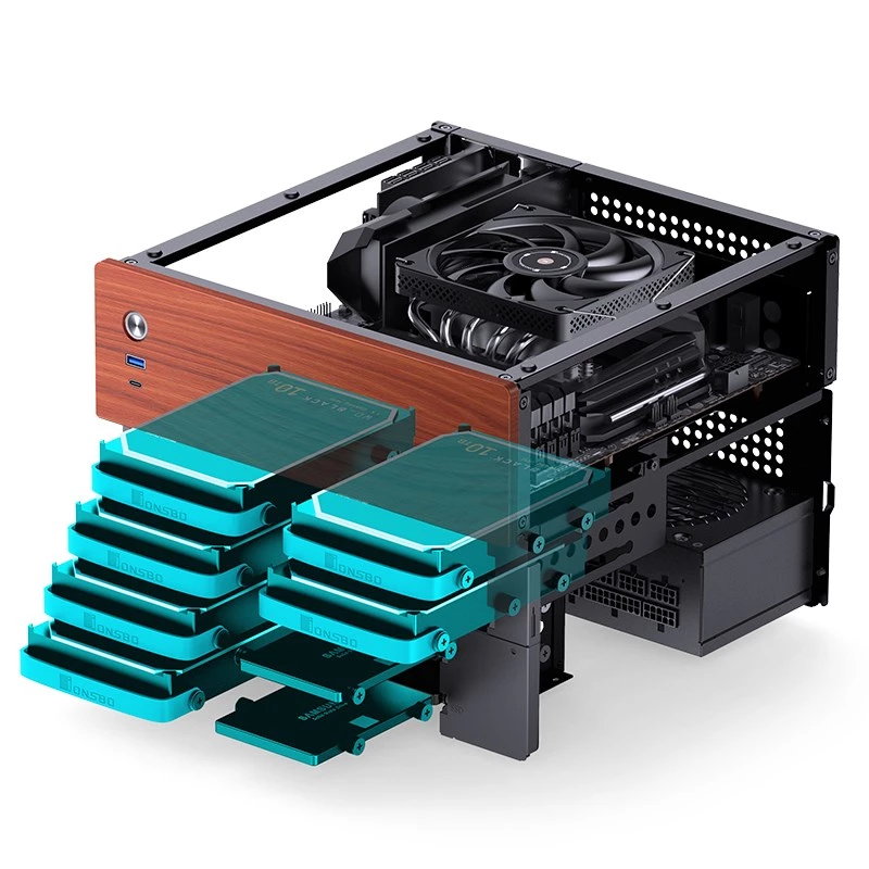 Jonsbo N4 microtower behuizing zwart robuust staal compacte PC-behuizing