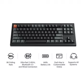 Mechanisch toetsenbord Keychron V3 Ultra 8K — bekabeld & Bluetooth, QWERTY-layout, RGB LED, zwart