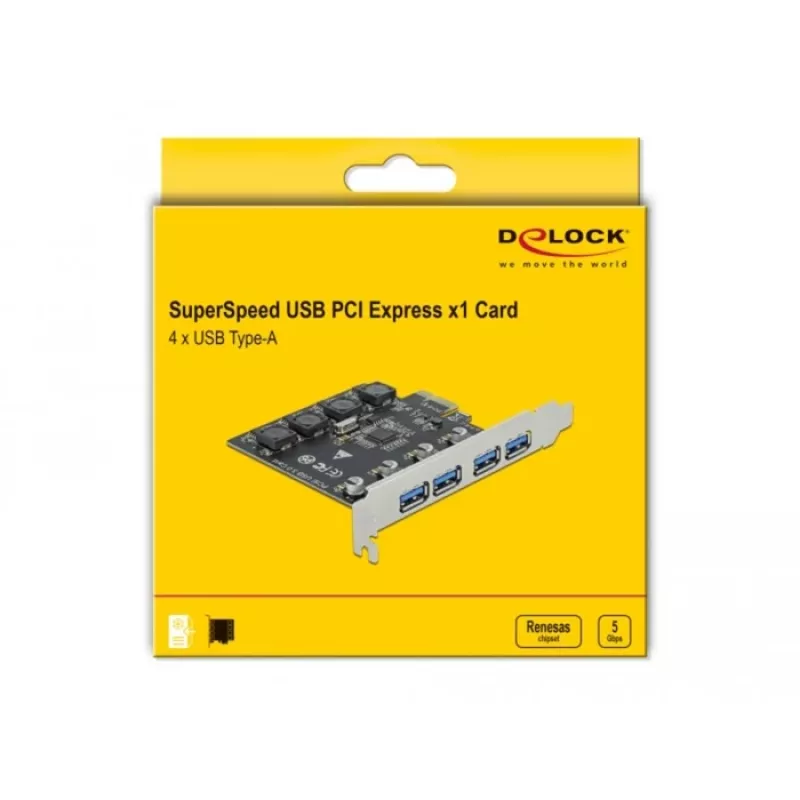 Delock PCI Express x1-kaart naar 4 x externe USB Type-A-aansluiting SuperSpeed USB