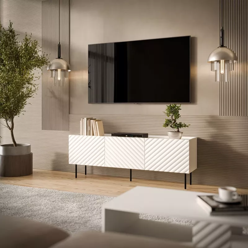 TV-kast Cama LUCCA 3D 165×40×59 cm, wit, spaanplaat bovenkant