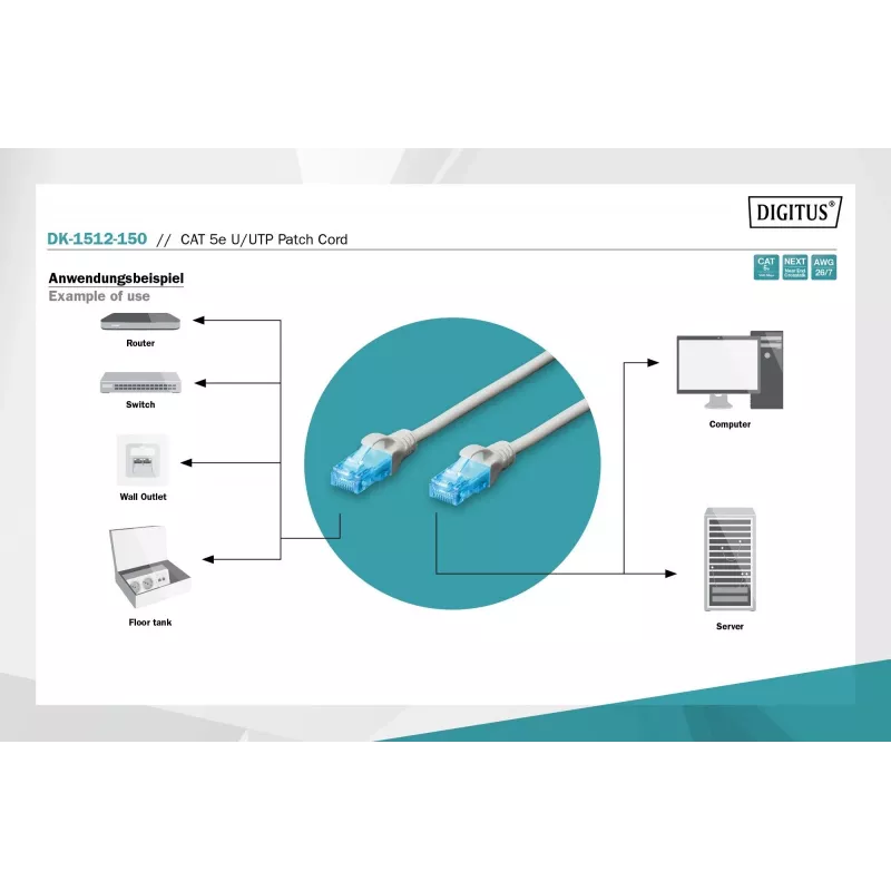 Digitus DK-1512-150 RJ45 netwerkkabel CAT 5e U/UTP grijs 15m