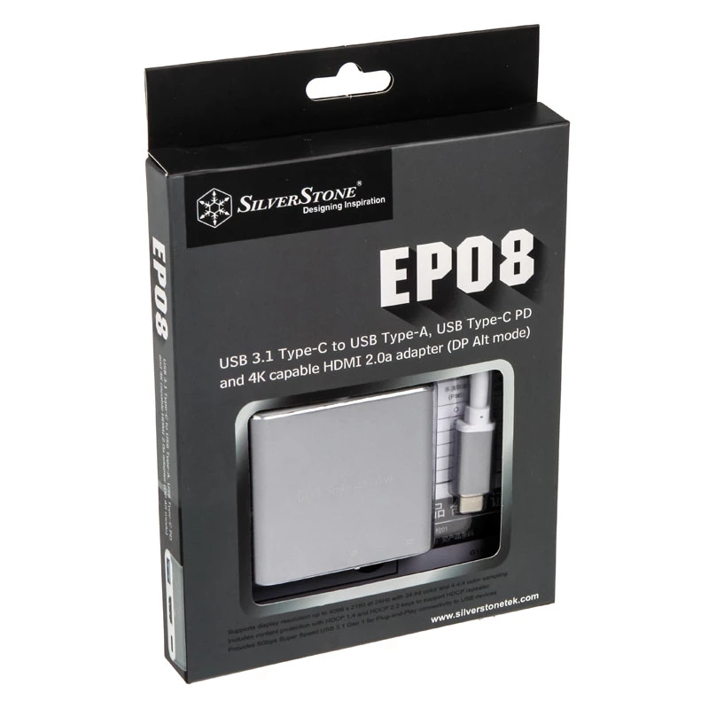 SilverStone SST-EP08C - USB 3.1 Type-C-adapter naar HDMI/USB Type-C/USB Type-A - zilver