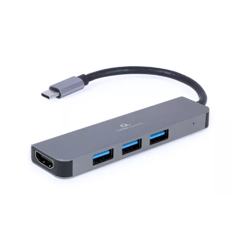 USB-C-laptopdock GEMBIRD A-CM-COMBO2-01 — USB 3.2 Gen 1 Type-C, 3× USB-A, 1× HDMI, grijs