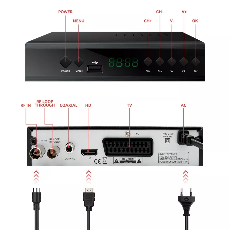 Extralink Home tuner DVB-T2 digitale tv-decoder H.265 HEVC FULL HD USB HDMI + afstandsbediening