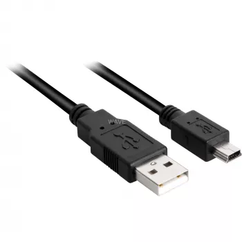 USB 2.0 kabel, USB-A stekker > Mini-USB stekker zwart, 3,0 meter, dubbel afgeschermd
