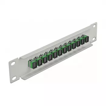 Glasvezel-patchpaneel DeLOCK 10 inch 12 poort SC Simplex groen 1HE grijs
