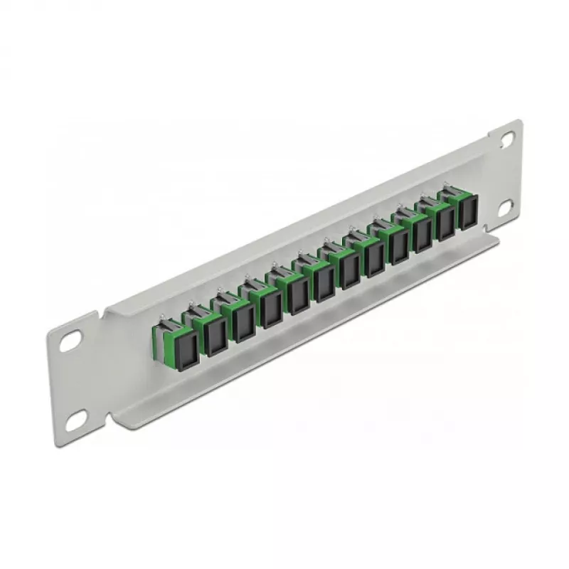 Glasvezel-patchpaneel DeLOCK 10 inch 12 poort SC Simplex groen 1HE grijs