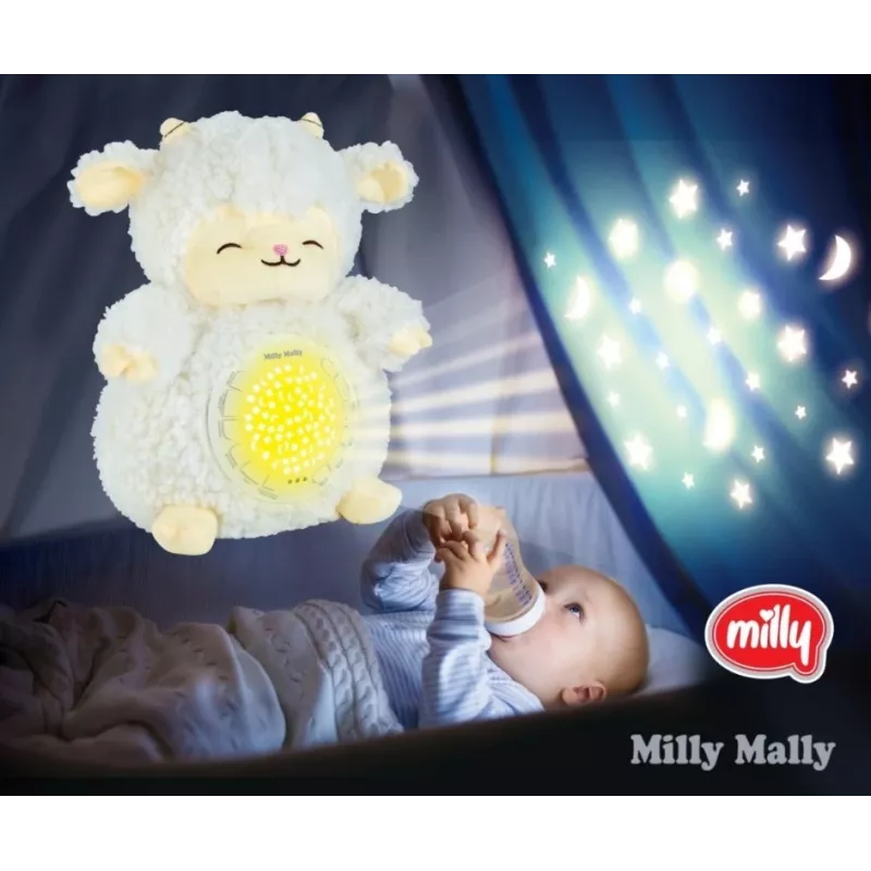 Pluchen projectorspeelgoed milly mally schaap projector pluchen dier model 5664 voor peuters — zacht nachtlampje