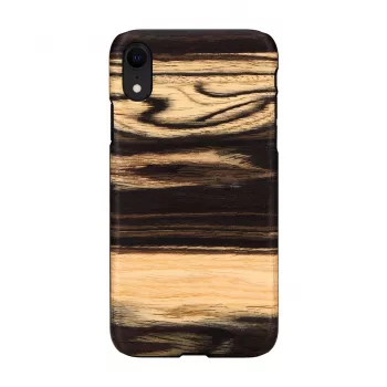 Telefoonhoes man and wood voor iPhone XR — wit ebbenhout zwarte houten achterkant, beschermende hoes