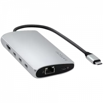 Laptop-dock / poortreplicator Satechi ST-P8KES — bedraad, USB 3.2 Gen 1 Type-C, Gigabit Ethernet, SD-kaart, zilver
