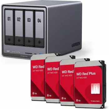 UGREEN NAS HDD-kit DXP4800 Plus+ met 4 x Western Digital WD80EFPX 8 TB-harddisks (model 35261 & 4x WD80EFPX)