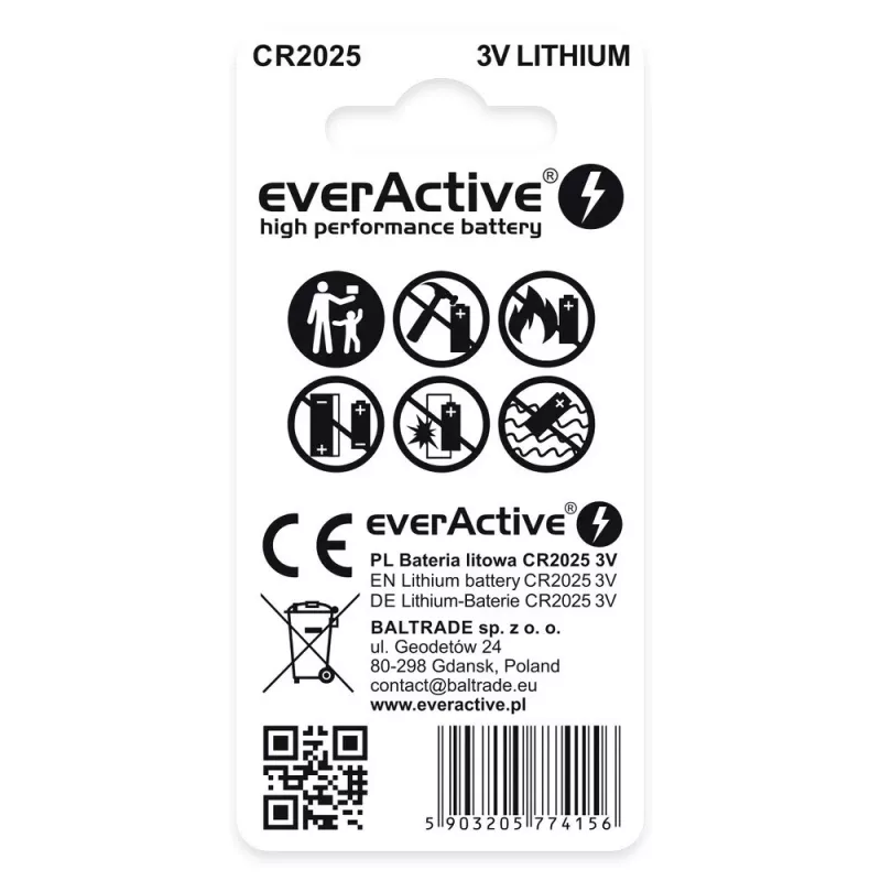 Lithiumknoopcel everActive CR2025 - blister 2 stuks