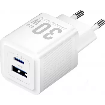 Vention 30W - oplader met GaN-technologie, 1x USB-A, 1x USB-C (wit)