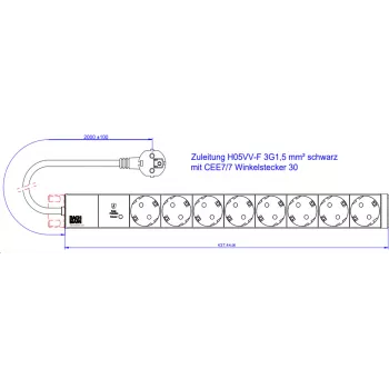 Stekkerdoos Bachmann 800.3936 19Z 1HE met 8× CEE 7/3-stopcontacten