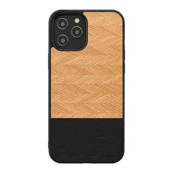 Telefoonhoesje Man and Wood voor iPhone 12 / 12 Pro — visgraatpatroon Nero zwart