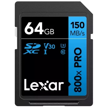 SDXC-flashgeheugen Lexar 64 GB UHS-I 800xPRO — Class 10, U3, V30, 150 MB/s