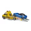 Bruder MB Sprinter autotransporter met licht- en geluidsmodule, oranje/blauw, incl. roadster
