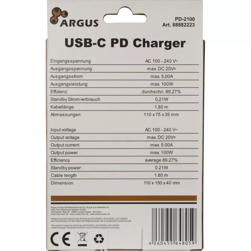 Oplader Inter-Tech PD-2100 zwart AC indoor
