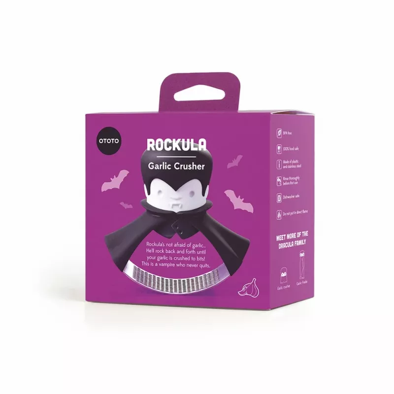 Tafelknoflookpers Ototo Design Rockula kunststof roestvrij staal zwart wit