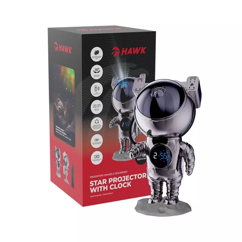 Hawk HW-STAR02 astronaut star projector met klok Ghrome Edition