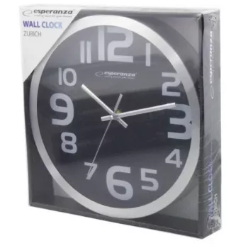 Wandklok Esperanza EHC013K Zurich zwart quartz ovaal 25 cm, aluminium frame, 4 cm dik