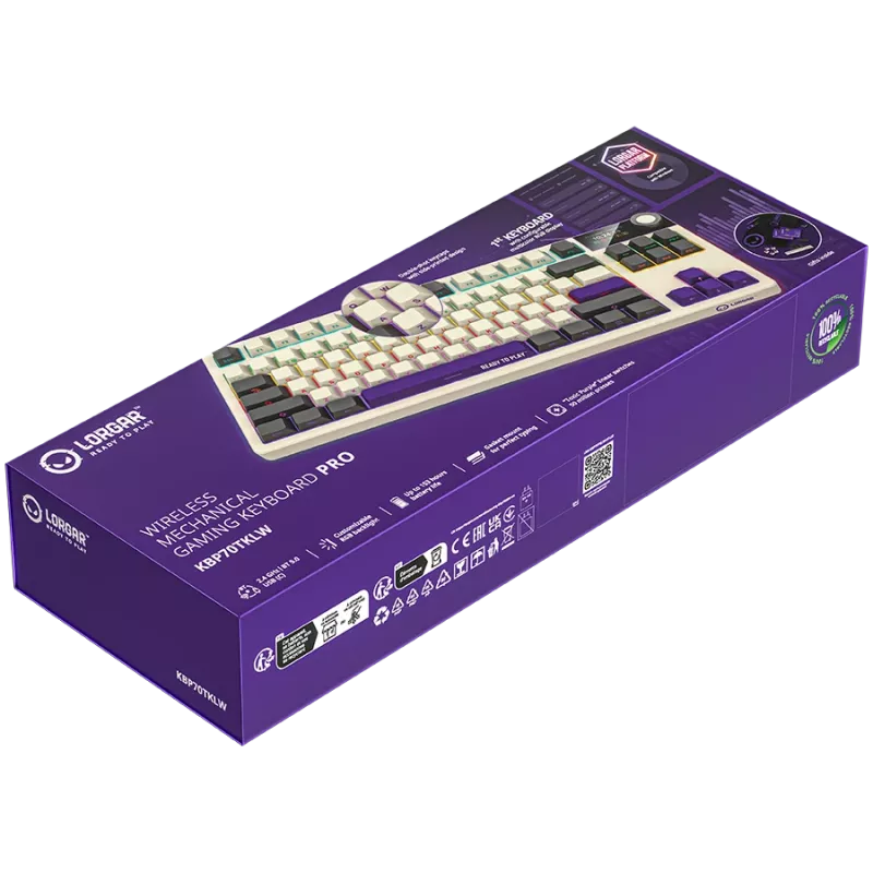 LORGAR KBP70TKLW, draadloos TKL mechanisch gaming-toetsenbord Pro, beige, EN-layout