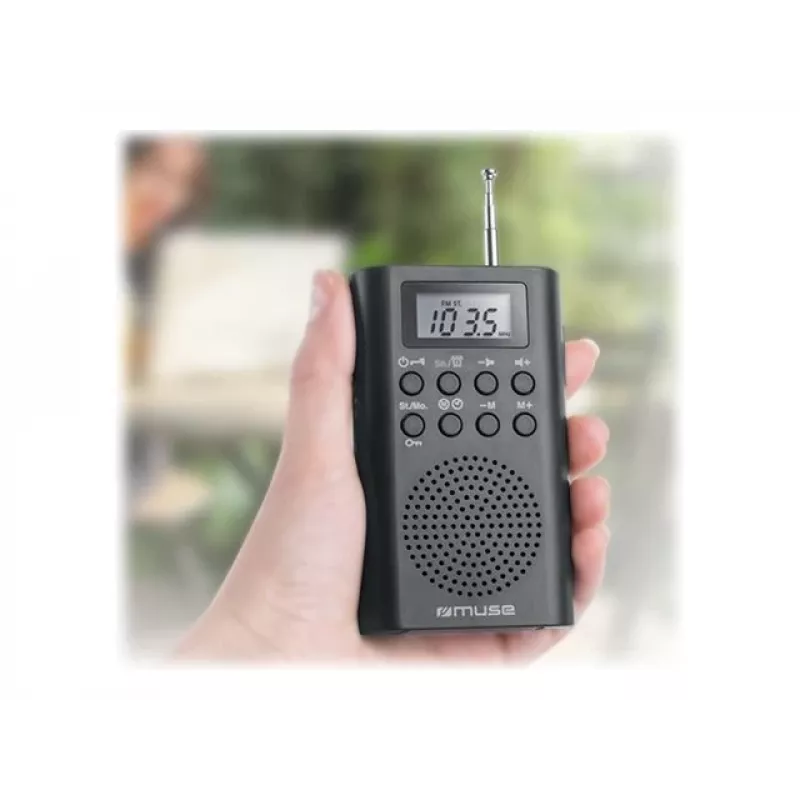 Draagbare radio Muse M-03 R met FM-PLL-afstemming, lcd-display, externe antenne, zwart