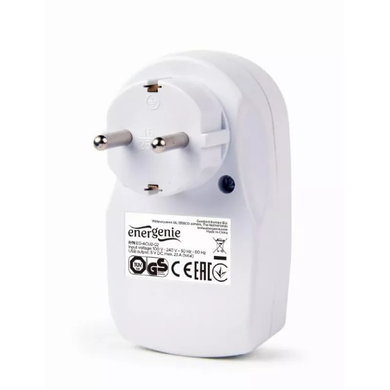 USB-oplader met doorvoerstopcontact/EG-ACU2-02 Gembird