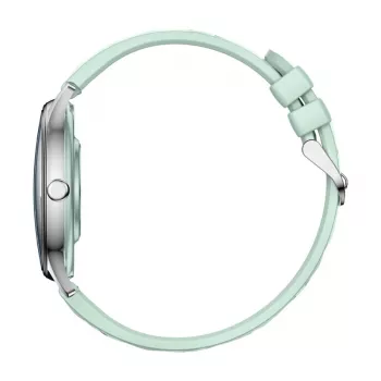 Smartwatch Colmi L28 – zilvergroene behuizing met groene lederen band