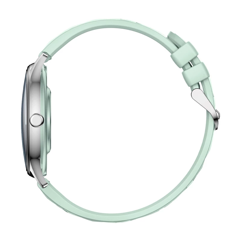 Smartwatch Colmi L28 – zilvergroene behuizing met groene lederen band