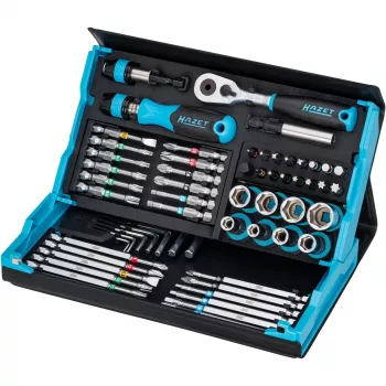 Dopsleutel- en bitset Hazet 2200SC-32 — 59-delig, 1/4 inch omschakelratel, zwart/blauw