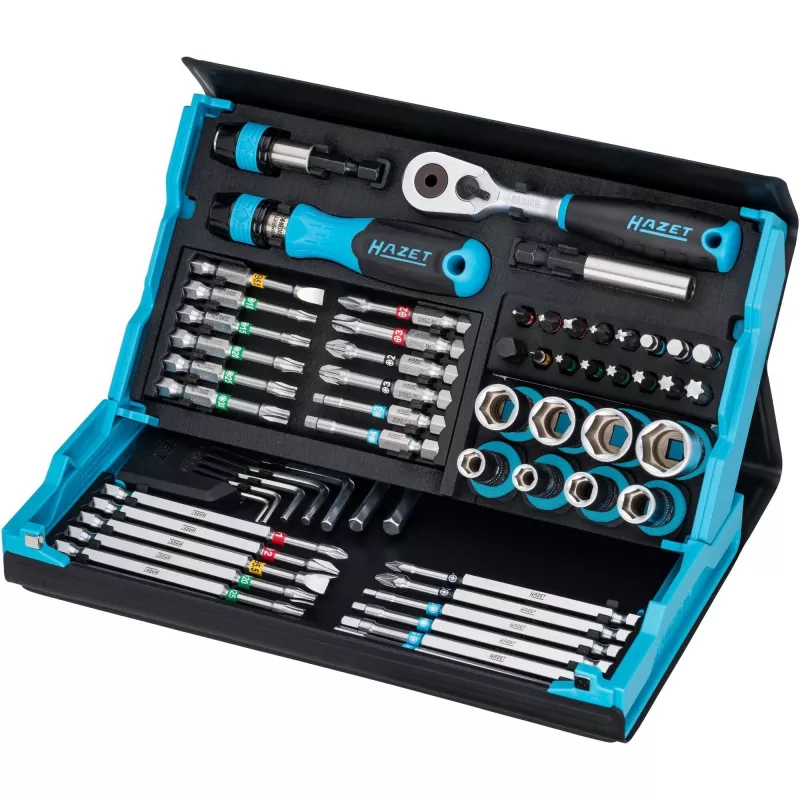 Dopsleutel- en bitset Hazet 2200SC-32 — 59-delig, 1/4 inch omschakelratel, zwart/blauw