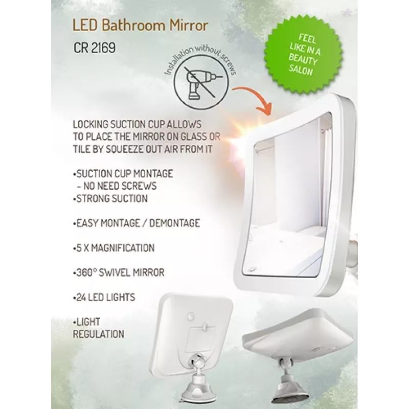 Badkamerspiegel Camry CR 2169 LED 16,3 cm wit — verlichte wandspiegel