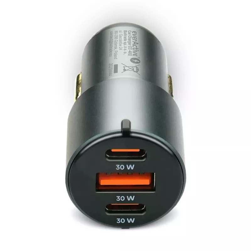 Auto-oplader everActive CC-40Q QC3.0 60W, USB-autoadapter voor het opladen van mobiele apparaten